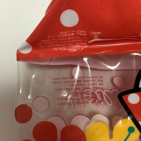 Vintage 1995 Hello Kitty Clear Plastic Tote Bag Red Dots Tropical Flowers Birds - Picture 7 of 16